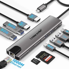 Lemorele TC65 11 In 1 Type-C Hub Çoklayıcı Dock Station - Windows Mst Destekli, Çift HDMI (Çoklu Ekran), Gigabit Ethernet, 100W Pd Şarj Adaptör