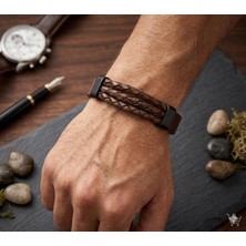 Gns Aksesuar Kahverengi %100 Deri&krom Kombin Özel Tasarım Erkek Bileklik 21,5 cm (Türk El Üretimi)