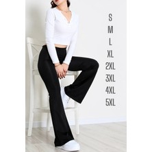 Dream Style Kadın Siyah Ispanyol Paça Krep Kumaş Yüksek Bel Likralı Toparlayıcı Tayt Pantolon