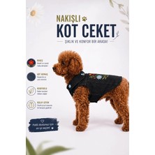 Salya Store Siyah Köpek Kot Ceket, Nakışlı köpek kot yelek