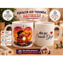 Gmt Ambalaj Kişiye Özel Taş Devri - Fred ve Vilma Çakmaktaş -Sevgiliye Özel Porselen Simli Kupa Bardak (Çift Taraflı Baskı)