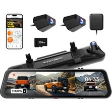 Wolfbox G900 Tripro 3 Kanallı 4K 256 GB Kartlı Ayna Araç Kamerası