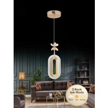 Elips Tekli Gold Ledli Kristal Taşlı LED Avize 3 Renk Modu Oturma Odası Yatak Odası LED Avize