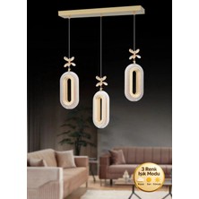 Elips Model 3"lü Gold 3 Renk Modu Yemek Masası Oturma Çocuk Yatak Odası Modern Ledli Avize