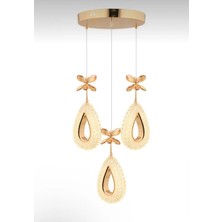 Yağmur Model 3'lü Gold 3 Renk Modu Ledli Kristal Taşlı Modern Salon Mutfak Oturma Odası LED Avize