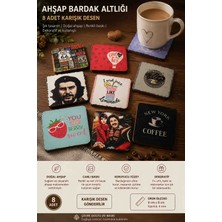 Wolawood 8’li Ahşap Bardak Altlığı Seti\karışık Desenli Dekoratif Kupa Altlığı\koleksiyonu | Vintage, Retro, Sanatsal & Eğlenceli Tasarım Premium Seri Masa Koruyucu Set Sekiz (8) Adet
