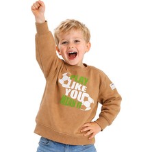 Hupalupa Store HUPALUPA Basic Sweatshirt Dar Kalıp Bej Play Like You 9-10 Yaş