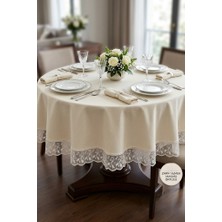 Rona Home Sıvı Geçirmez Leke Tutmaz Ekru Yuvarlak Masa Örtüsü Lüks Şık Sofra Salon Mutfak Yemek Masası Piknik Örtüsü