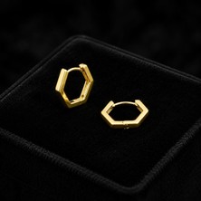 Silver Hunters Altıgen Model Gümüş Küpe  925 Ayar Gümüş Gold( Altın) Renk Altıgen Küpe 1 Çift (2 Adet)