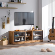 Dekorex TVS208-CEVİZ Vesta Serisi Cam Kapaklı Televizyon Sehpası