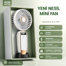 Cevval W26 Mini El Fanı 5 Kademeli Şarjlı Masaüstü Fan Dijital Göstergeli Type-C Sessiz Fan