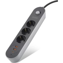 Renas Store Termal Akım Korumalı Uzatma Kablosu 3 Priz + 2x USB + Type-C Anahtarlı 2 M - Siyah SH4628