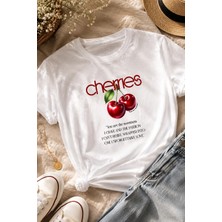 Gmt Ambalaj Vintage Cherries Baskılı Oversize Beyaz T-Shirt