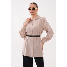 Mega Life Gizli Patlı Belden Kemerli Modal Dokuma Gömlek