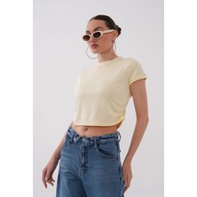 Mega Life Yandan Büzgülü Kristal Kısa Kol T-Shirt