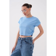 Mega Life Yandan Büzgülü Kristal Kısa Kol T-Shirt