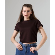 Mega Life Yandan Büzgülü Kristal Kısa Kol T-Shirt