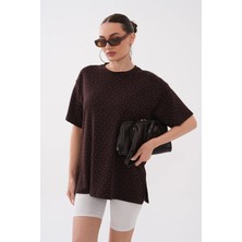 Mega Life Taş Yapıştırmalı Yırtmaçlı Kristal T-Shirt