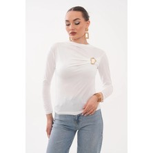 Mega Life Büzgüsüz Ön Aksesuar Tokalı Sandy Bluz