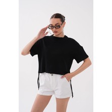 Mega Life Yandan Ip Büzgülü Kristal T-Shirt