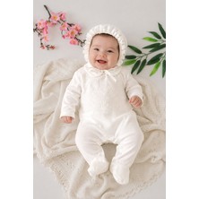Sitilin Kız Bebek Fransız Dantelli Şapkalı Lüks Tulum Seti 0-3 Ay 3-6 Ay Yenidoğan Tulum STL7179