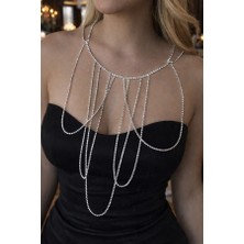 Zurafa Shop Lüks Tasarım Gümüş Renk Taşlı Kadın Abiye Kolye Gerdanlık