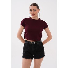 Mega Life Yandan Büzgülü Kristal Kısa Kol T-Shirt