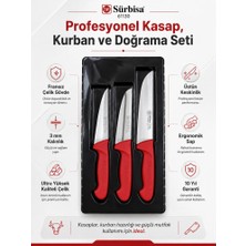 Sürbısa Sürbisa 3’lü Profesyonel Kasap ve Kurban Bıçak Seti Kırmızı Sap Fransız Çelik 3 mm 10 Yıl Garantili