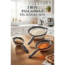 Genchome Homeware 3 Boy Paslanmaz Tel Süzgeç Seti, Tencereye Sabitlenen, Kaymaz Saplı, 1000-650-350 ml