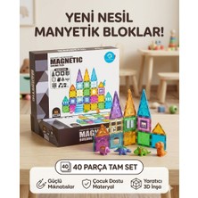 Mavi Su Dünyası Manyetik Yapı Blokları | Çocuklar Için 3 Boyutlu Renkli Mıknatıslı | 40 Parça Manyetik Blok Oyun Seti
