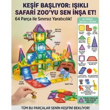 Mavi Su Dünyası Manyetik Yapı Blokları | Işıklı Çocuklar Için 3 Boyutlu Renkli Mıknatıslı | 64 Parça Manyetik Blok Oyun Seti