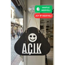 Kutaydan Ahşap Lazer Kesim Emoji Figürlü Açık-Kapalı Tabelası - Rebap Ahşap