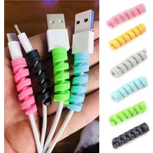 Mrcans Spiral Kablo Koruyucu 4'lü Silikon Set Şarj ve Kulaklık Kablosu Koruyucu Şarz Aksesuarı