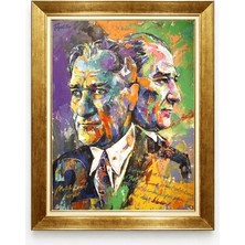 Tablore Modern Sanat Atatürk Portresi Renkli Yağlı Boya Efektli Gold Çerçeveli Tablo - Tasarım Kanvas Tablo