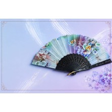 Uhel Pastel Çiçek Desenli Katlanabilir Yelpaze - Vintage Dantel Oyma Detaylı El Yelpazesi