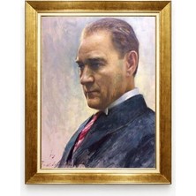 Tablore Atatürk Portresi Yağlı Boya Görünümlü Kanvas Tablo Gold Çerçeveli