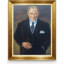 Tablore Mavi Gözlü Atatürk Smokinli Kanvas Baskı Altın Çerçeveli Şık Tablo