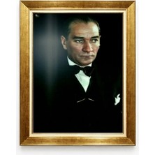 Tablore Atatürk Portresi Karanlık Fon Estetik Tasarım Lüks Çerçeveli Duvar Tablosu
