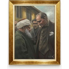 Tablore Atatürk ve Halk Temalı Nostaljik Kanvas Tablo - Altın Çerçeveli Tarihi Dekoratif Tablo