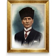 Tablore Renklendirilmiş Kalpaklı Atatürk Kanvas Tablo - Estetik Altın Varaklı Çerçeve