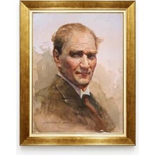 Tablore Atatürk Portresi Yağlı Boya Dokulu Lüks Altın Varak Çerçeveli Tablo - Sanatsal Atatürk Tablosu