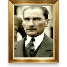 Tablore Mavi Gözlü Atatürk Portresi Lüks Altın Çerçeveli Kanvas Tablo
