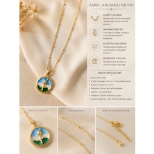 Kase Jewelry Çelik ve altın sarısı, Canlı renkli, Lale motifli Kolye, Kararma yapmaz