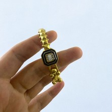 Lorivelle Gold Renk Siyah Mineli ve Baget Taşlı Kelepçe Çelik Bileklik - Modern Geometrik Tasarım