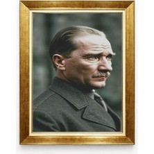 Tablore Atatürk Yan Profil Karizmatik Bakış Kanvas Tablo Gold Çerçeveli Modern