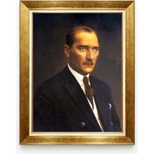 Tablore Atatürk Yağlı Boya Görünümlü Sanat Tablosu - Şık Gold Çerçeveli Duvar Dekoru