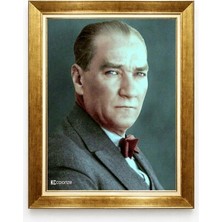 Tablore Mustafa Kemal Atatürk Renkli Portre Altın Varaklı Çerçeveli Tablo