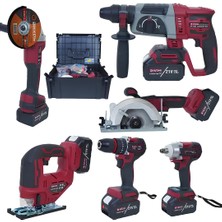 Prohummer Daflong DFL288 Pro 6lı Set - 4 Bataryalı Taşıma Çantalı – 80NM Şarjlı Matkap + 600NM Torklu Bijon Sökme + Devir Ayarlı Taşlama + Kırıcı Delici Hilti + Sunta Kesme + Dekupaj Makinesi