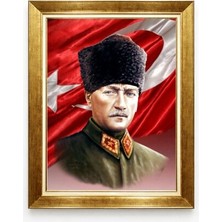 Tablore Kalpaklı Atatürk ve Türk Bayrağı Temalı Kanvas Tablo - Milli Mücadele Ruhu Atatürk Tablosu
