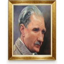 Tablore Atatürk Portre Yağlı Boya Görünümlü Kanvas Tablo - Klasik Altın Çerçeveli Şık Ofis Dekorasyonu